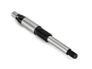 Precision motorcycle drive shaft with black rubber boot, ideal for Revelry motorcycles.
