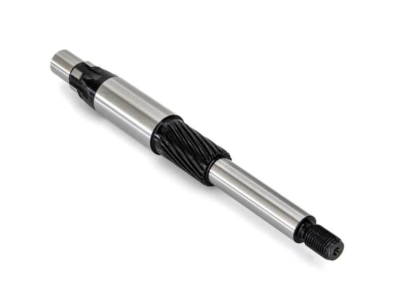 Precision motorcycle drive shaft with black rubber boot, ideal for Revelry motorcycles.