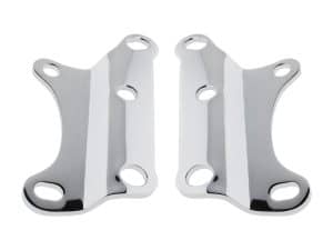 Polished chrome motorcycle triple tree stabiliser brackets for Harley Davidson bikes.