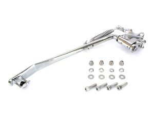 Aluminium motorcycle kickstand with hardware and mounting kit for Revelry Motorcycles.