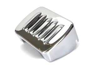 Shiny chrome motorcycle footrest or footpeg for Harley Davidson bikes.