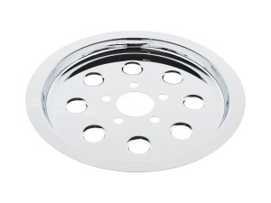 Chrome drain cover for motorcycle custom builds and aftermarket parts.