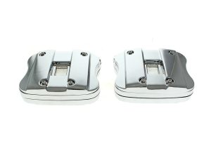 Chrome motorcycle foot pegs, rugged stylish footrests for Harley Davidson bikes.