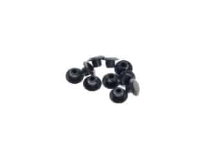 Black motorcycle earplugs for riding safety and noise reduction.