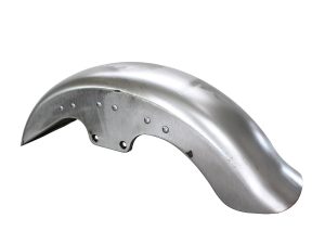Metal motorcycle front fender for custom bikes, durable and classic design.