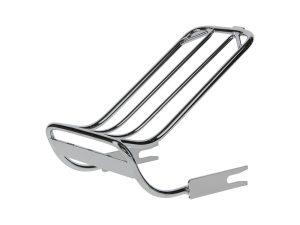 Polished chrome motorcycle luggage rack for Revelry Motorcycles accessories.