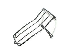 Chrome motorcycle luggage rack for Revelry Motorcycles, durable and stylish for bike accessories.
