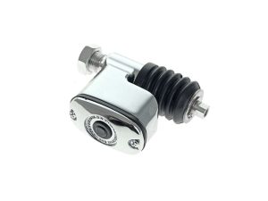 High-performance motorcycle shock absorber, chrome finish, for motorcycle suspension systems.