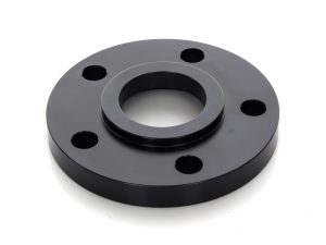 Black motorcycle wheel spacer for Harley Davidson and custom bikes.