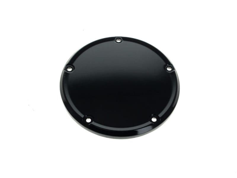 Black motorcycle engine cover, genuine Revelry Cycles accessory, durable and stylish.