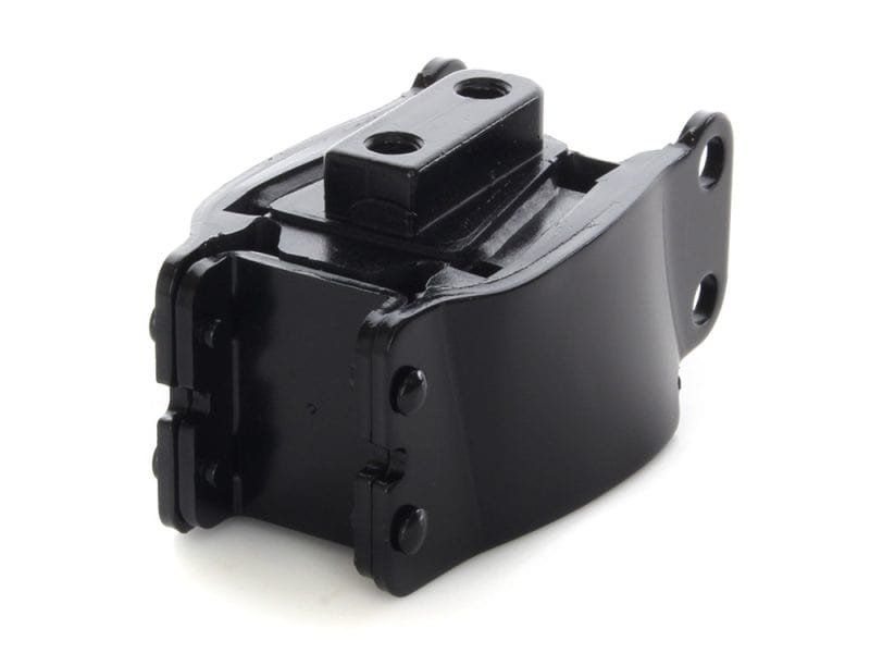 Black motorcycle engine mount part for custom cafe racer builds.