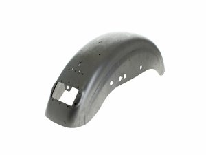 Vintage motorcycle mudguard, black metal front fender accessory for custom bikes.