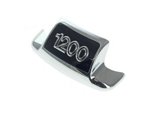 Chrome motorcycle badge with "1200" emblem for Harley Davidson bikes.
