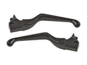 Black motorcycle brake and clutch levers for Revelry Motorcycles. Enhance control and style on your custom bike.