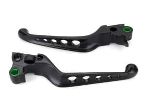 Black motorcycle clutch and brake levers for Revelry Motorcycles in Australia.