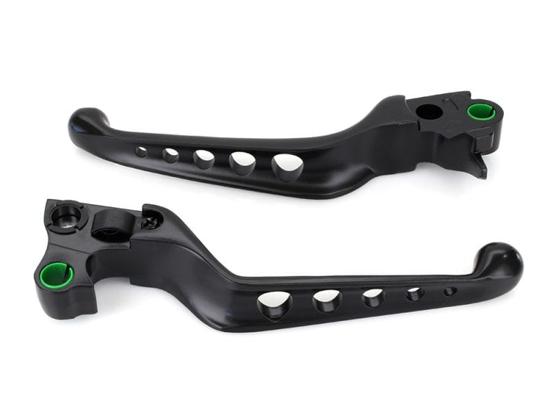 Black motorcycle clutch and brake levers for Revelry Motorcycles in Australia.