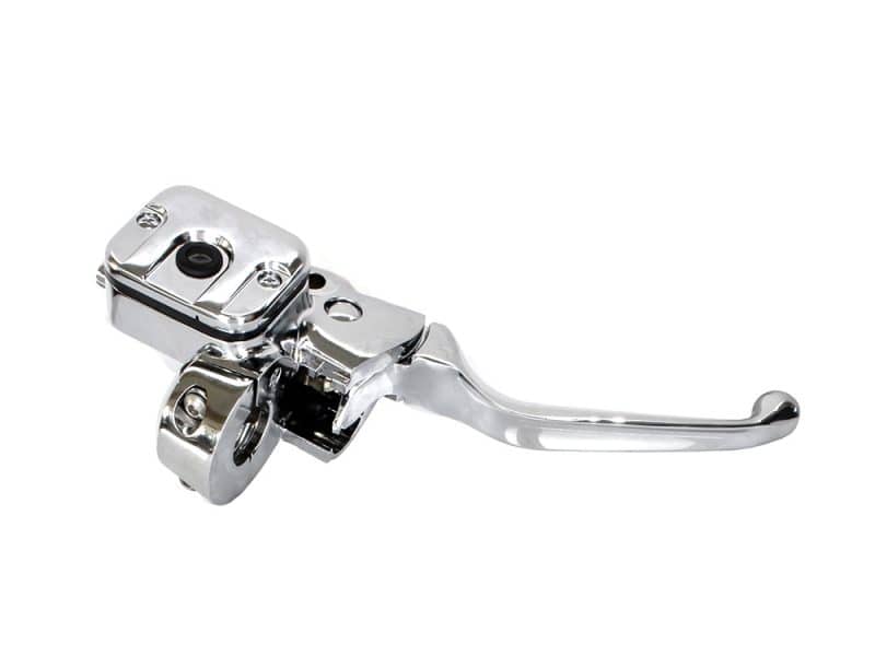 Front Brake Master Cylinder - Chrome. Fits Big Twin 1996-2017 & Sportster 1996-2003 Models with Front Single Disc Rotor. Chrome motorcycle brake lever and master cylinder for custom bike builds.