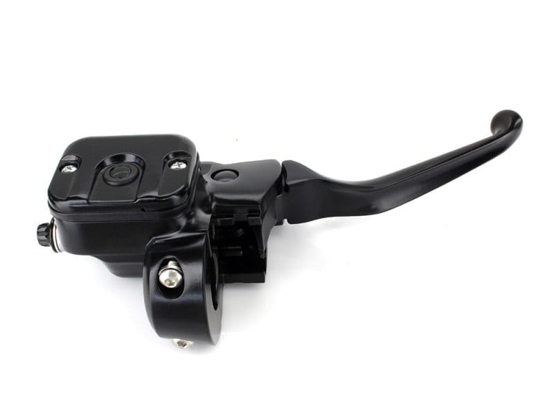 Black motorcycle clutch lever with master cylinder for Revelry Motorcycles, durable and high-quality.
