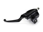 Black motorcycle brake master cylinder with lever and reservoir for Revelry Motorcycles.