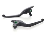 Black motorcycle clutch and brake levers for riders.