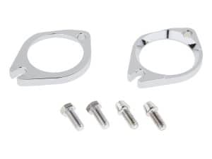 Chrome motorcycle brake lock ring brackets for Harley Davidson bikes.