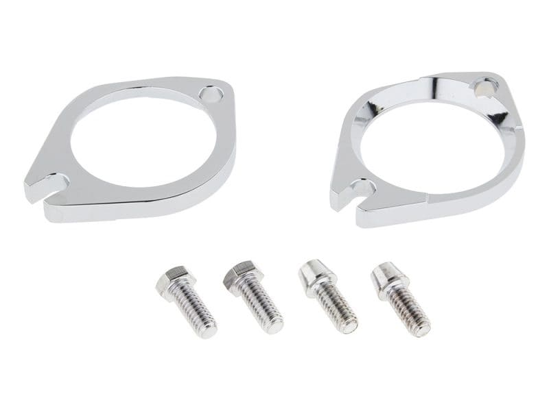 Chrome motorcycle brake lock ring brackets for Harley Davidson bikes.
