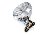 Chrome motorcycle headlight with wiring harness for Revelry Motorcycles, Australia.