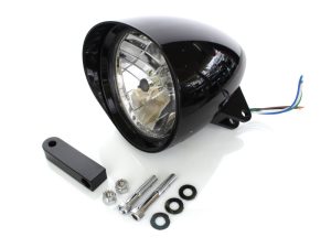 5-3/4in. Billet Headlight with Visor & Extended Mount - Gloss Black.