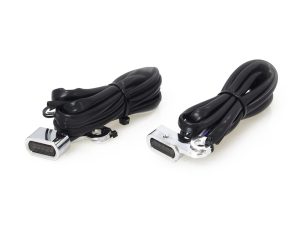 High-performance motorcycle LED turn signal lights with durable wiring harness for Revelry Motorcycles.