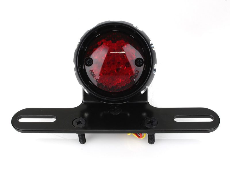 Retro Bobber LED Taillight - Black. High-quality motorcycle LED tail light with mounting bracket for Revelry Motorcycles.
