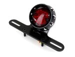 Bright red motorcycle tail light with black mounting bracket for Revelry Motorcycles.