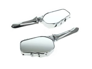 Chrome motorcycle mirrors, stylish and functional, perfect for custom Revelry Motorcycles builds.