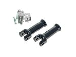 Black motorcycle crash guard mounts with mounting hardware, used for bike protection and style.
