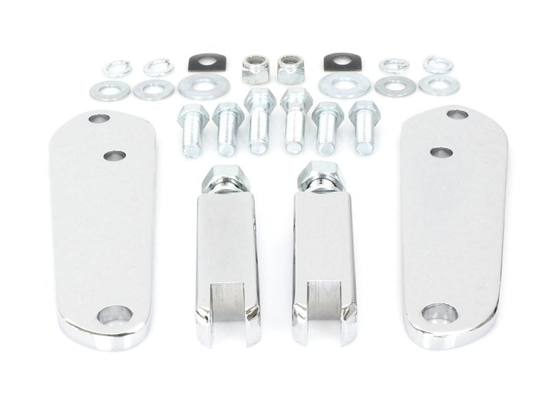 Highway Peg Supports - Chrome. Fits Dyna 1991-2017. High-quality motorcycle footpegs and mounting hardware for Revelry Motorcycles.