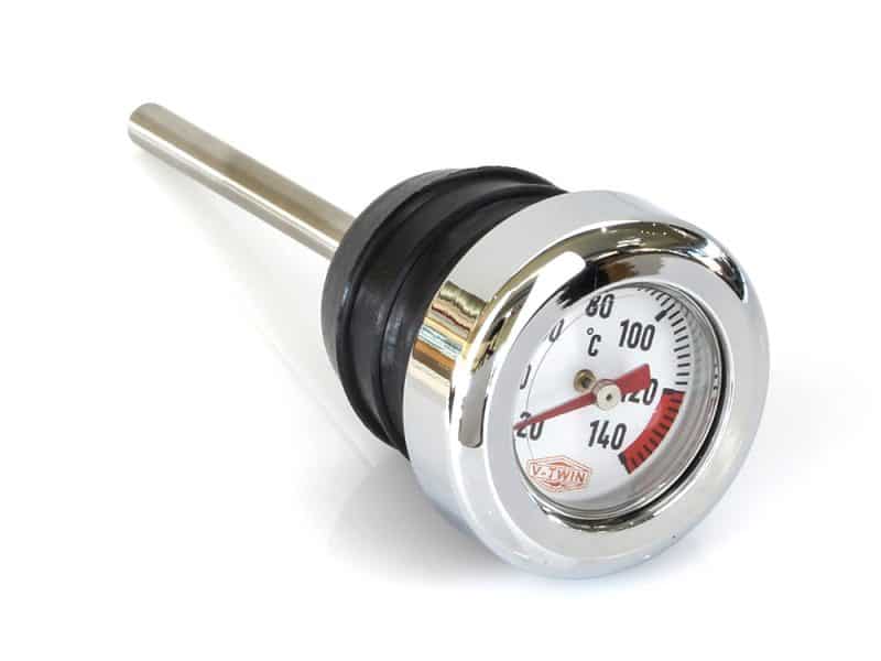 Engine Oil Temperature Dipstick. Fits Softail 2000-2017 Vintage motorcycle temperature gauge with chrome finish, ideal for custom bikes and restorations.