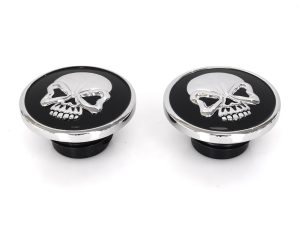 Screw-In Fuel Caps - Chrome & Black Skull. Fits H-D 1982-1995.