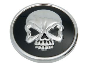Right Hand Vented Skull Screw-In Fuel Cap - Chrome & Black. Fits H-D Big Twin 1996up & Sportster 1996-2021.