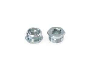 Modern aluminium motorcycle axle nuts, lightweight and durable.