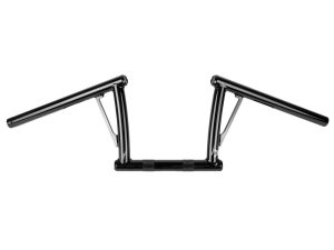 Black motorcycle handlebar with sleek design, ideal for custom Harley Davidson bikes.