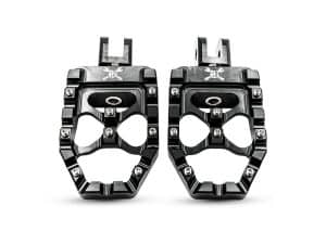 Aluminium motorcycle footpegs for Revelry Motorcycles, durable and lightweight, suitable for custom bike builds.