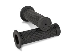 Rubber motorcycle handlebar grips for Revelry Motorcycles, black, textured design for better grip.
