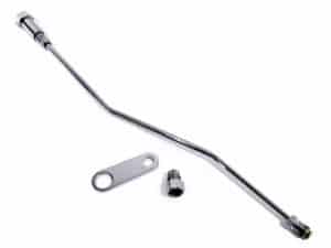 Chromed motorcycle oil line with fittings for Revelry Motorcycles, Australian bike parts.