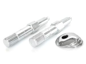 Steel motorcycle axle spindles and mounting hardware for Revelry Motorcycles.