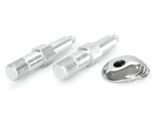 High-quality motorcycle wheel spindles and axle nuts for custom motorcycle builds.