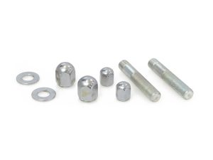 Steel motorcycle wheel axle nuts and bolts for Revelry Motorcycles.