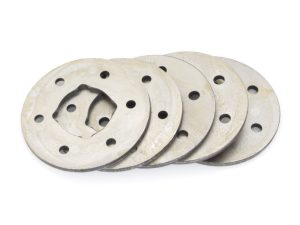 Lightweight motorcycle clutch friction plates for Revelry Motorcycles.
