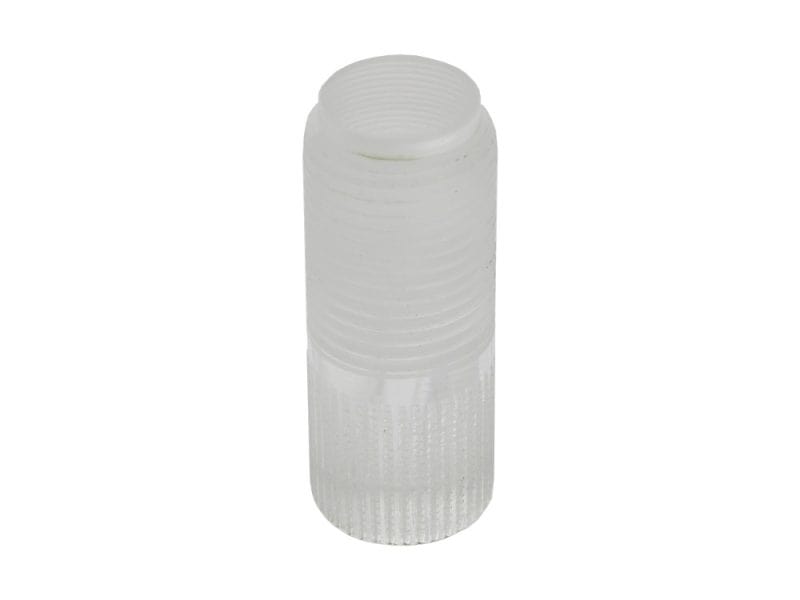 Clear plastic motorcycle handlebar grip end cap for Revelry Motorcycles.