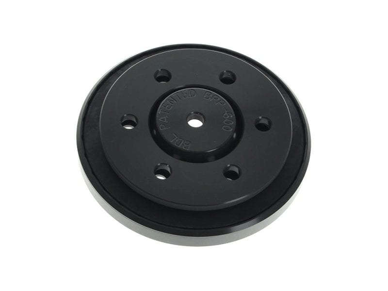 Black motorcycle pulley wheel for Revelry motorcycles and custom bikes.