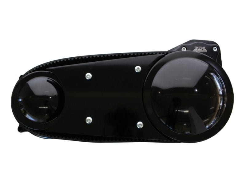 High-powered motorcycle spotlight with durable black casing for Revelry Motorcycles.