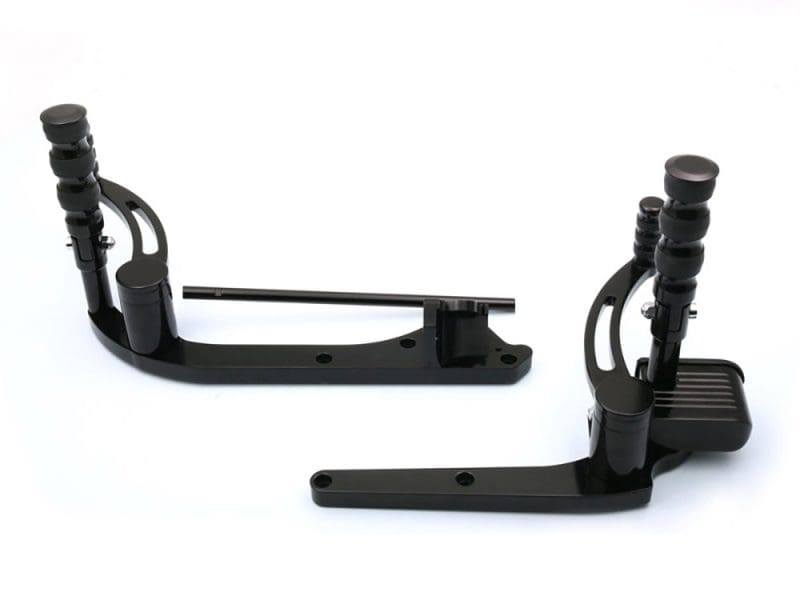 Aluminium motorcycle kickstand paddock stand lift arm, black anodised, secure and durable.
